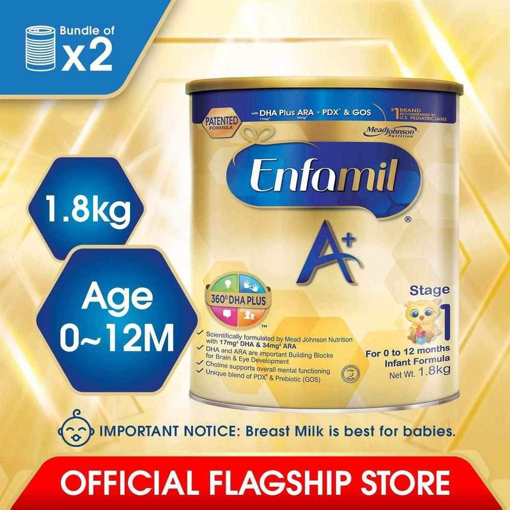 Enfamil A+, Infant Formula, Stage 1 (1.8kg) Bundle of 2