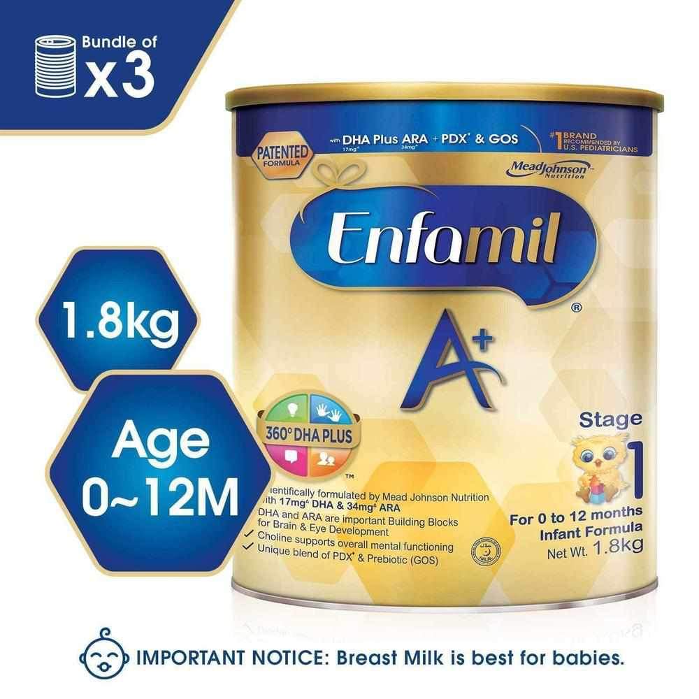Enfamil A+, Infant Formula, Stage 1 (1.8kg) Bundle of 3